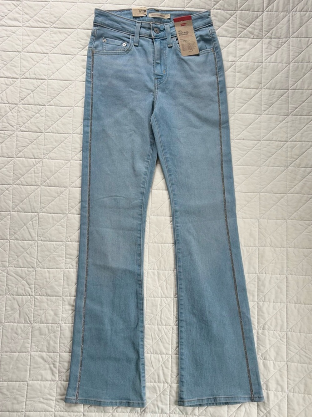 Levi's 725 High Rise Bootcut Jeans Rhinestone Side Stripe NWT 25x32